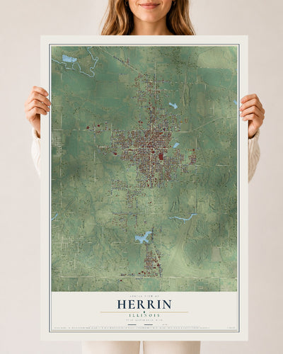 Map of Herrin, Illinois, 24 x 36 inch unframed archival matte print