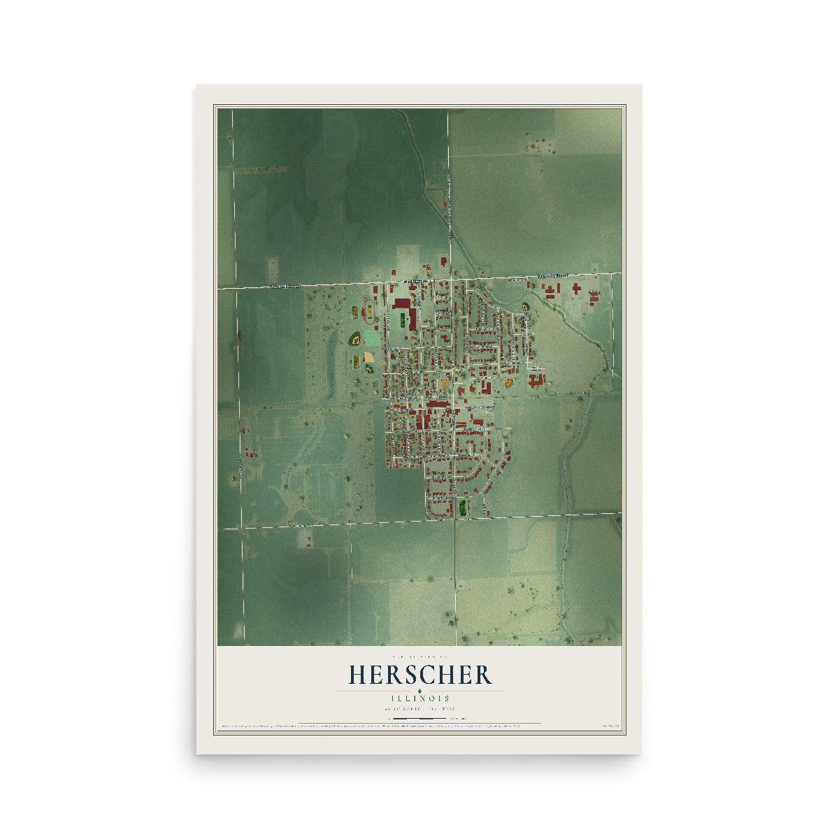 Map of Herscher, Illinois, 12 x 18 inch unframed archival matte print