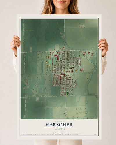 Map of Herscher, Illinois, 24 x 36 inch unframed archival matte print