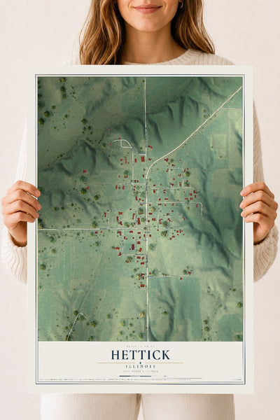 Map of Hettick, Illinois, 18 x 24 inch unframed archival matte print