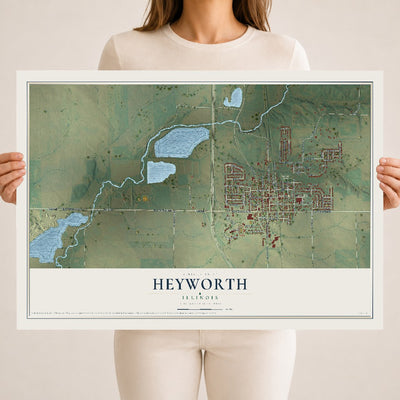 Map of Heyworth, Illinois, 18 x 24 inch unframed archival matte print