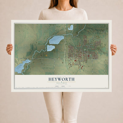 Map of Heyworth, Illinois, 24 x 36 inch unframed archival matte print