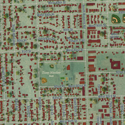Close-up of the map of Hickory Hills, Illinois print showing street and building detail