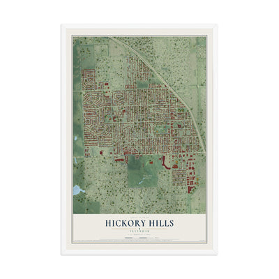 Map of Hickory Hills, Illinois, 12 x 18 inch print in a white wood frame