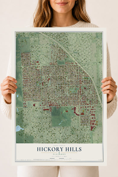 Map of Hickory Hills, Illinois, 18 x 24 inch unframed archival matte print