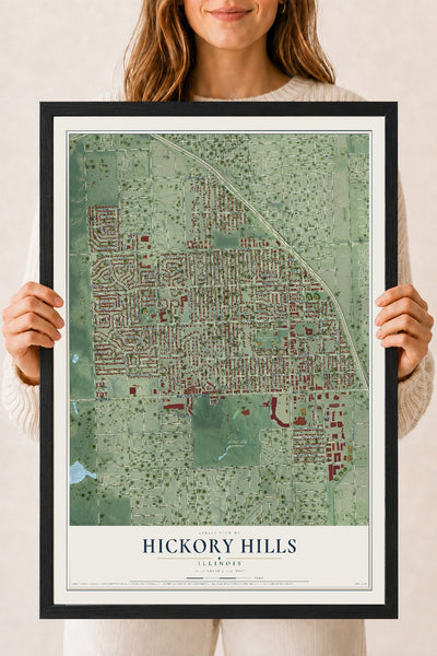 Map of Hickory Hills, Illinois, 18 x 24 inch print in a black wood frame