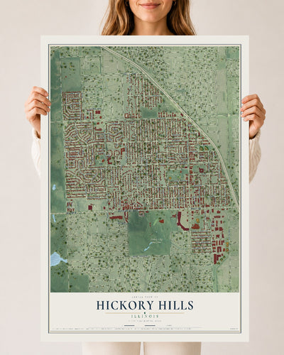 Map of Hickory Hills, Illinois, 24 x 36 inch unframed archival matte print