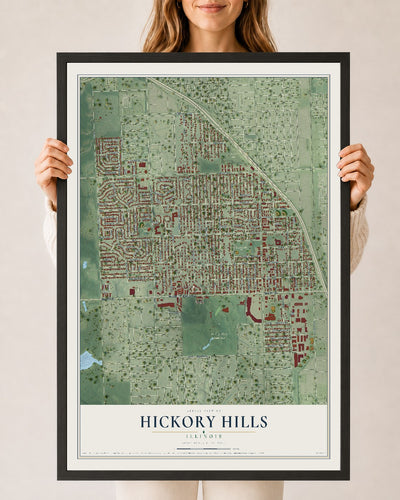 Map of Hickory Hills, Illinois, 24 x 36 inch print in a black wood frame