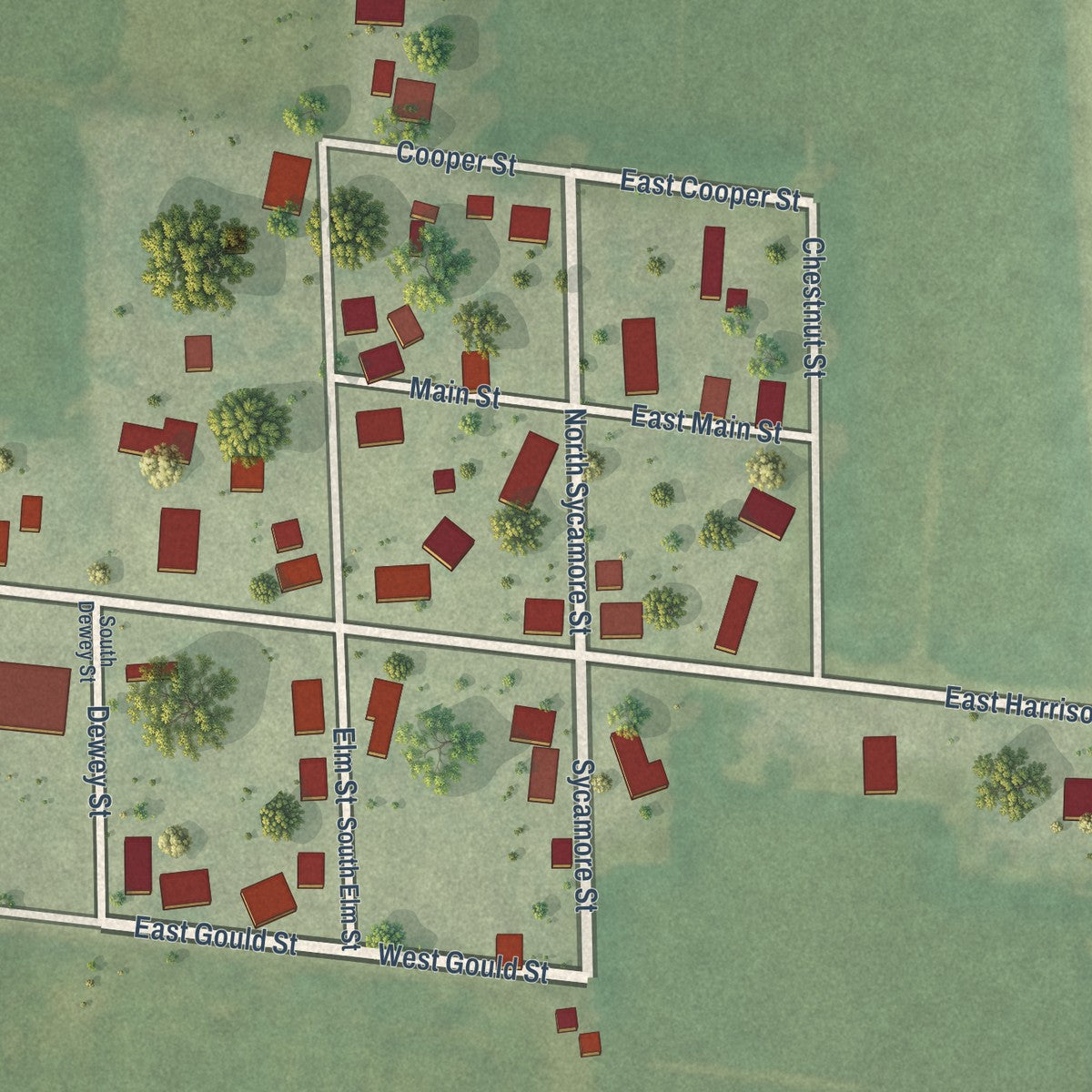 Close-up of the map of Hidalgo, Illinois print showing street and building detail