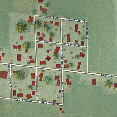 Close-up of the map of Hidalgo, Illinois print showing street and building detail
