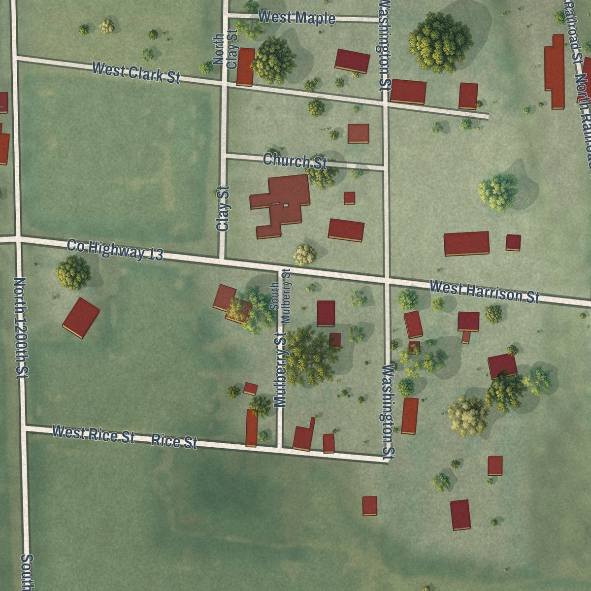 Second close-up of the map of Hidalgo, Illinois print showing more streets and buildings