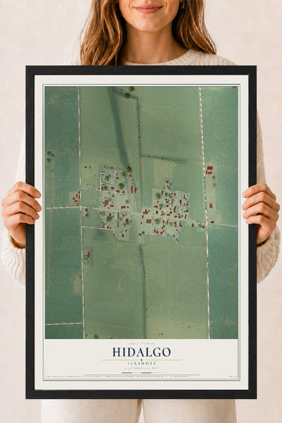 Map of Hidalgo, Illinois, 18 x 24 inch print in a black wood frame