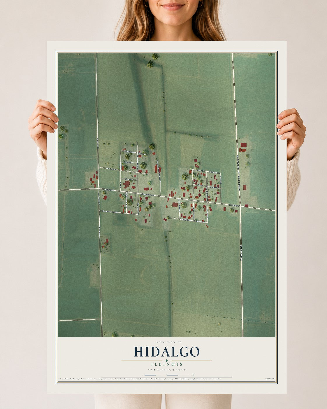 Map of Hidalgo, Illinois, 24 x 36 inch unframed archival matte print