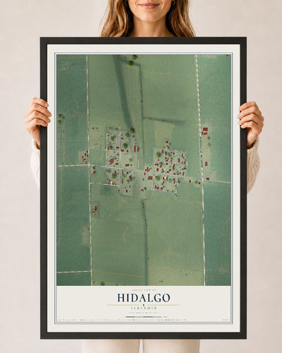 Map of Hidalgo, Illinois, 24 x 36 inch print in a black wood frame