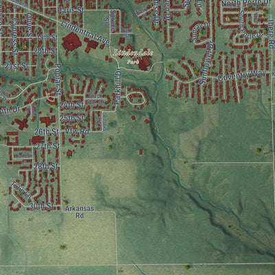 Second close-up of the map of Highland, Illinois print showing more streets and buildings