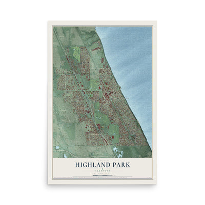 Map of Highland Park, Illinois, 12 x 18 inch unframed archival matte print
