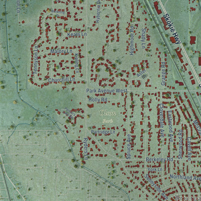 Second close-up of the map of Highland Park, Illinois print showing more streets and buildings