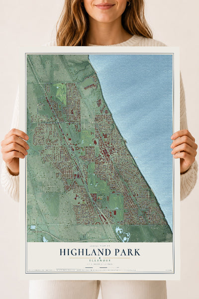 Map of Highland Park, Illinois, 18 x 24 inch unframed archival matte print