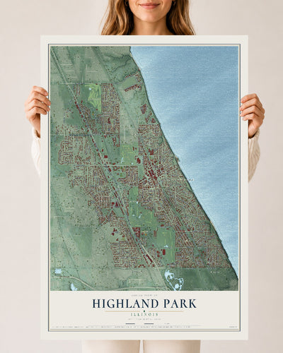 Map of Highland Park, Illinois, 24 x 36 inch unframed archival matte print