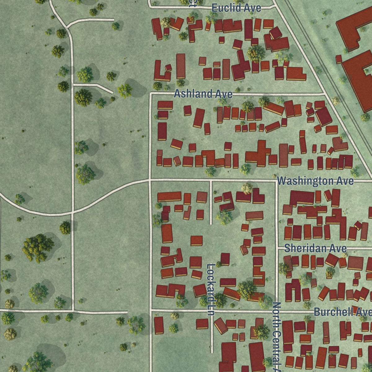 Second close-up of the map of Highwood, Illinois print showing more streets and buildings