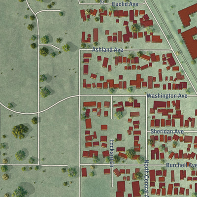 Second close-up of the map of Highwood, Illinois print showing more streets and buildings