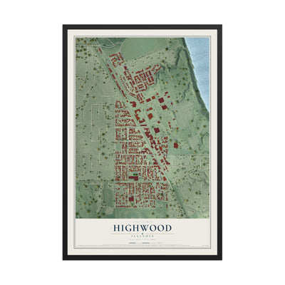 Map of Highwood, Illinois, 12 x 18 inch print in a black wood frame