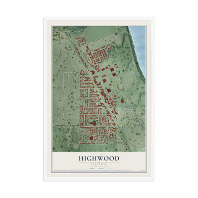 Map of Highwood, Illinois, 12 x 18 inch print in a white wood frame