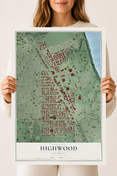 Map of Highwood, Illinois, 18 x 24 inch unframed archival matte print