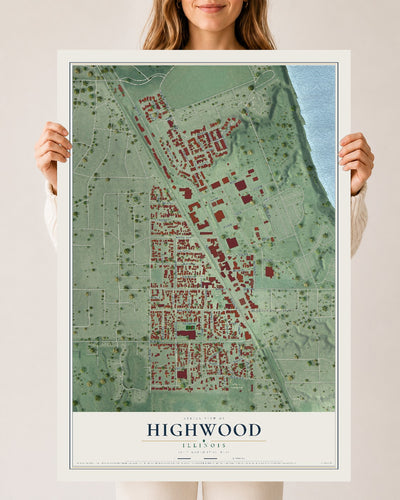 Map of Highwood, Illinois, 24 x 36 inch unframed archival matte print
