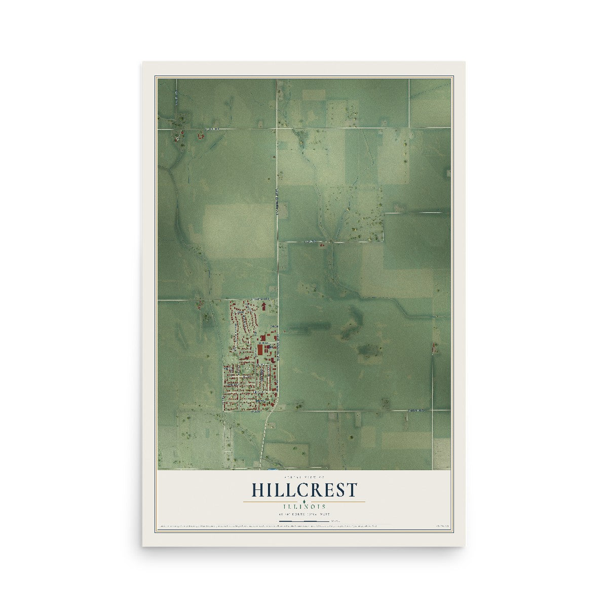 Map of Hillcrest, Illinois, 12 x 18 inch unframed archival matte print