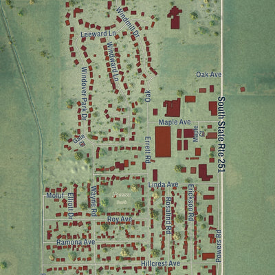Close-up of the map of Hillcrest, Illinois print showing street and building detail