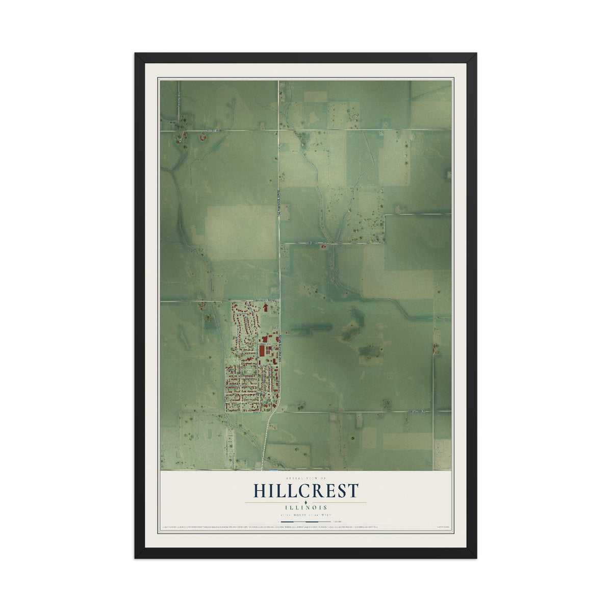 Map of Hillcrest, Illinois, 12 x 18 inch print in a black wood frame