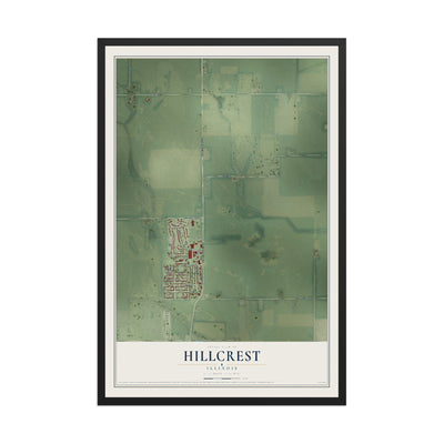 Map of Hillcrest, Illinois, 12 x 18 inch print in a black wood frame