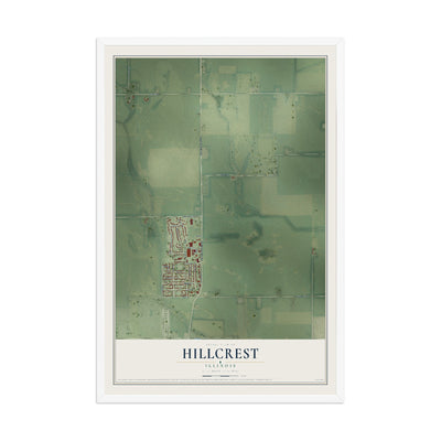 Map of Hillcrest, Illinois, 12 x 18 inch print in a white wood frame