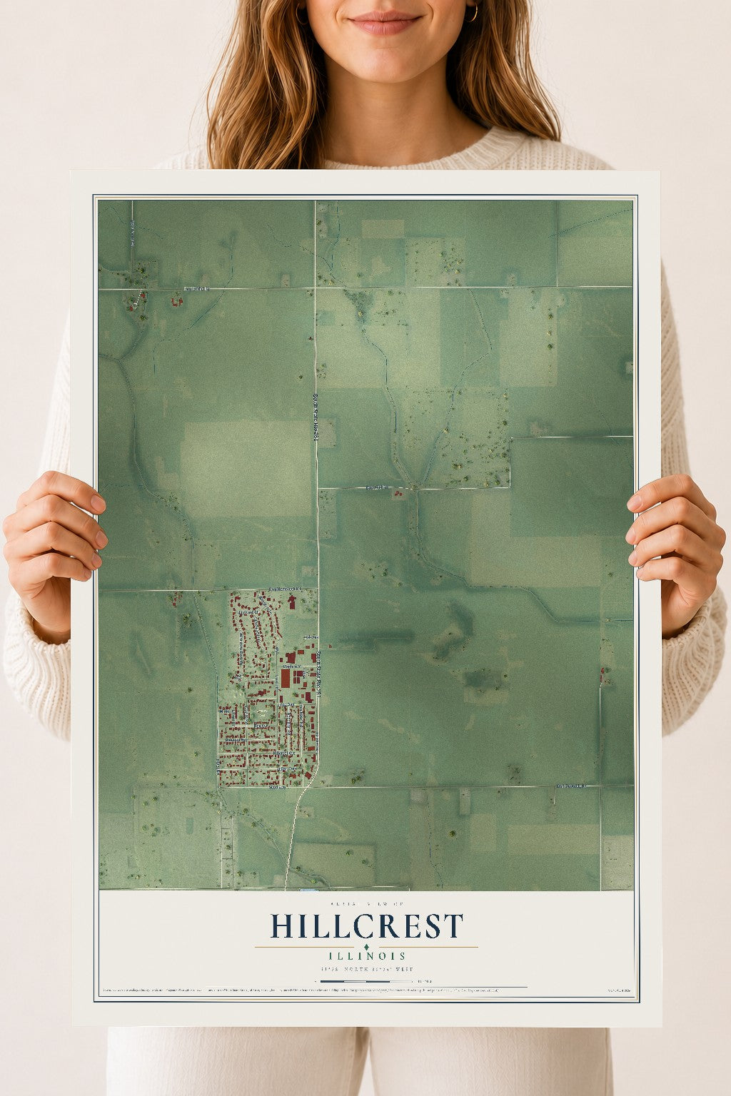 Map of Hillcrest, Illinois, 18 x 24 inch unframed archival matte print