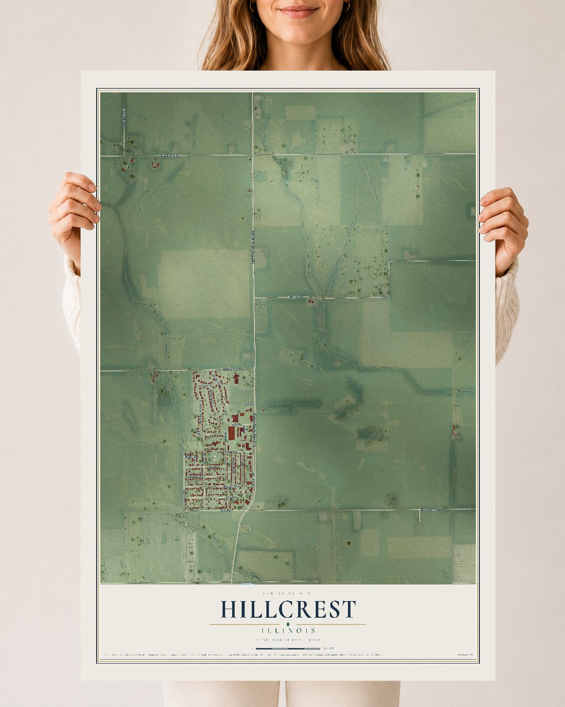 Map of Hillcrest, Illinois, 24 x 36 inch unframed archival matte print