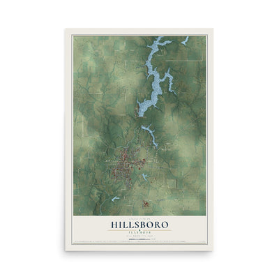 Map of Hillsboro, Illinois, 12 x 18 inch unframed archival matte print