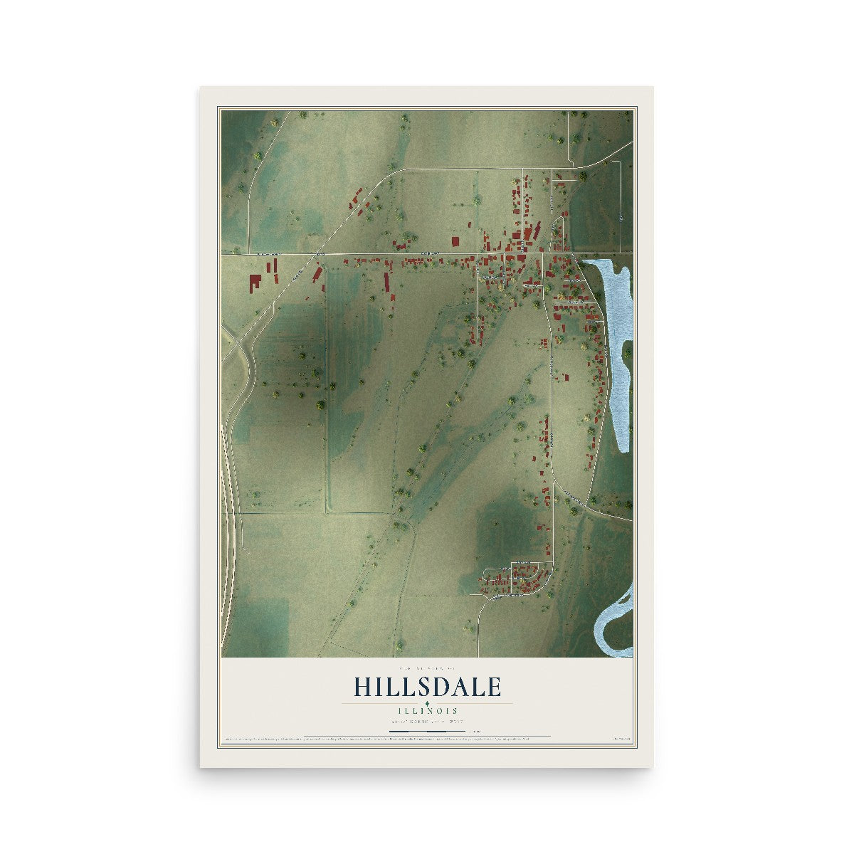 Map of Hillsdale, Illinois, 12 x 18 inch unframed archival matte print