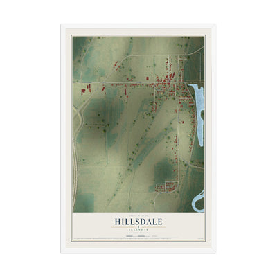 Map of Hillsdale, Illinois, 12 x 18 inch print in a white wood frame