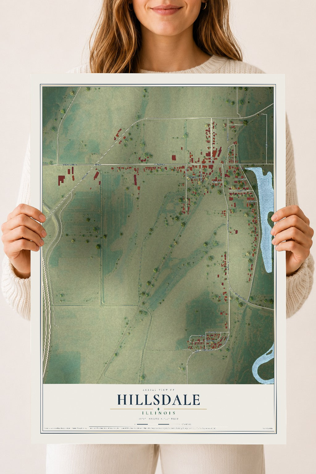 Map of Hillsdale, Illinois, 18 x 24 inch unframed archival matte print