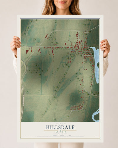 Map of Hillsdale, Illinois, 24 x 36 inch unframed archival matte print