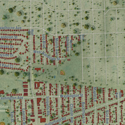 Second close-up of the map of Hillside, Illinois print showing more streets and buildings