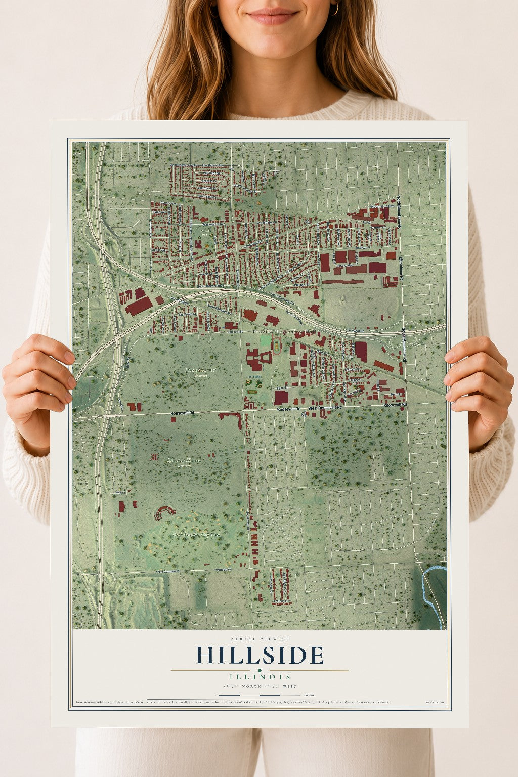 Map of Hillside, Illinois, 18 x 24 inch unframed archival matte print