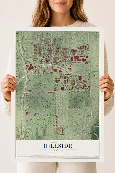 Map of Hillside, Illinois, 18 x 24 inch unframed archival matte print