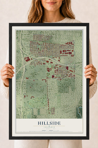 Map of Hillside, Illinois, 18 x 24 inch print in a black wood frame
