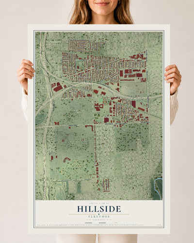 Map of Hillside, Illinois, 24 x 36 inch unframed archival matte print