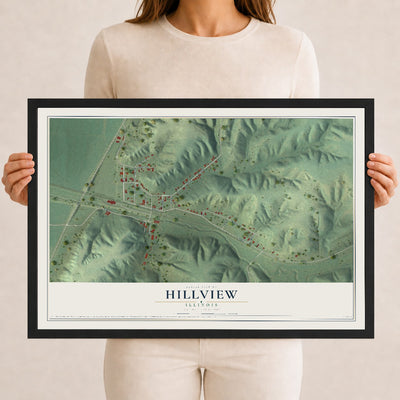 Map of Hillview, Illinois, 12 x 18 inch print in a black wood frame