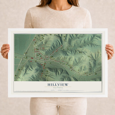 Map of Hillview, Illinois, 12 x 18 inch print in a white wood frame