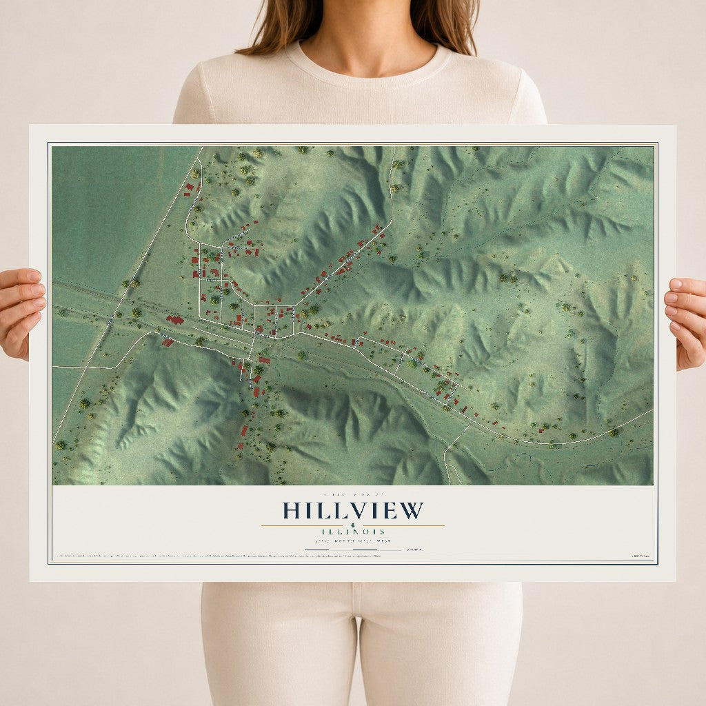 Map of Hillview, Illinois, 18 x 24 inch unframed archival matte print
