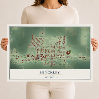 Map of Hinckley, Illinois, 12 x 18 inch unframed archival matte print